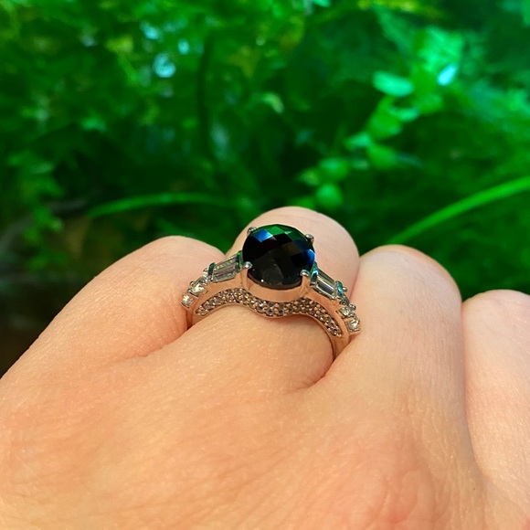 Natural, Untreated Black Spinel & White Zircon Ring, Size 8 - Picture 3 of 10